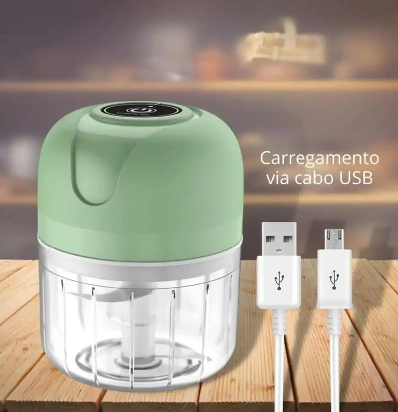 Mini Processador Eléctrico Triturador 3 Laminas Moedor Alho Cebola Carne Vegetal Fruta USB Recarregável